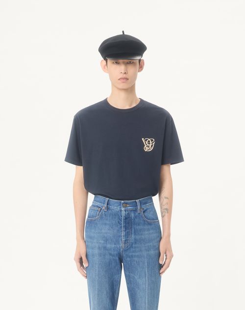 Valentino - Cotton T-shirt With Vg Patch - Navy - Man - T-shirts And Sweatshirts